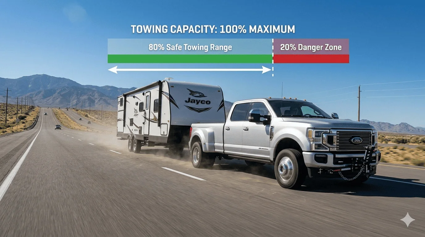 Truck towing a heavy trailer up a steep mountain grade