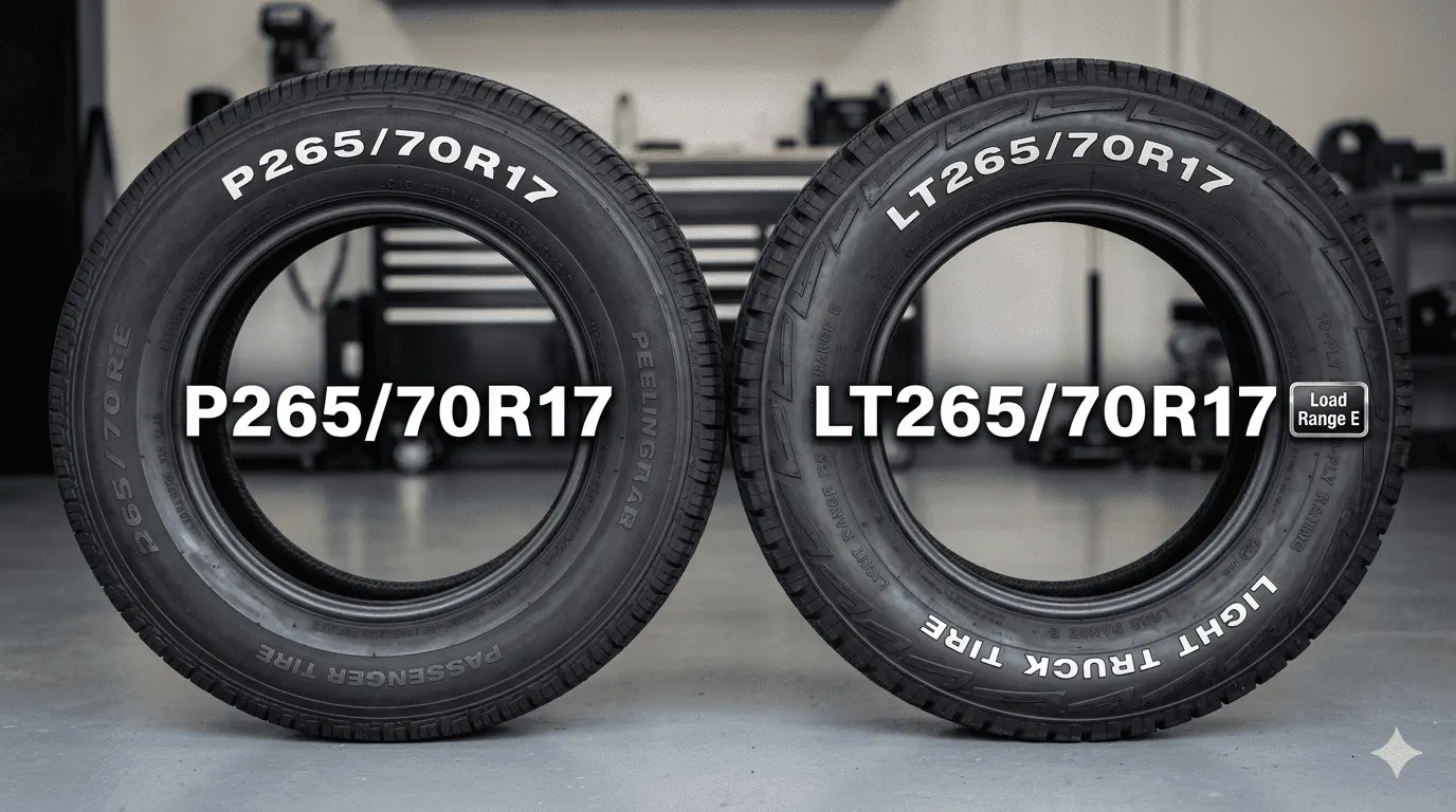 Comparison between P-Metric and LT tire sidewall markings