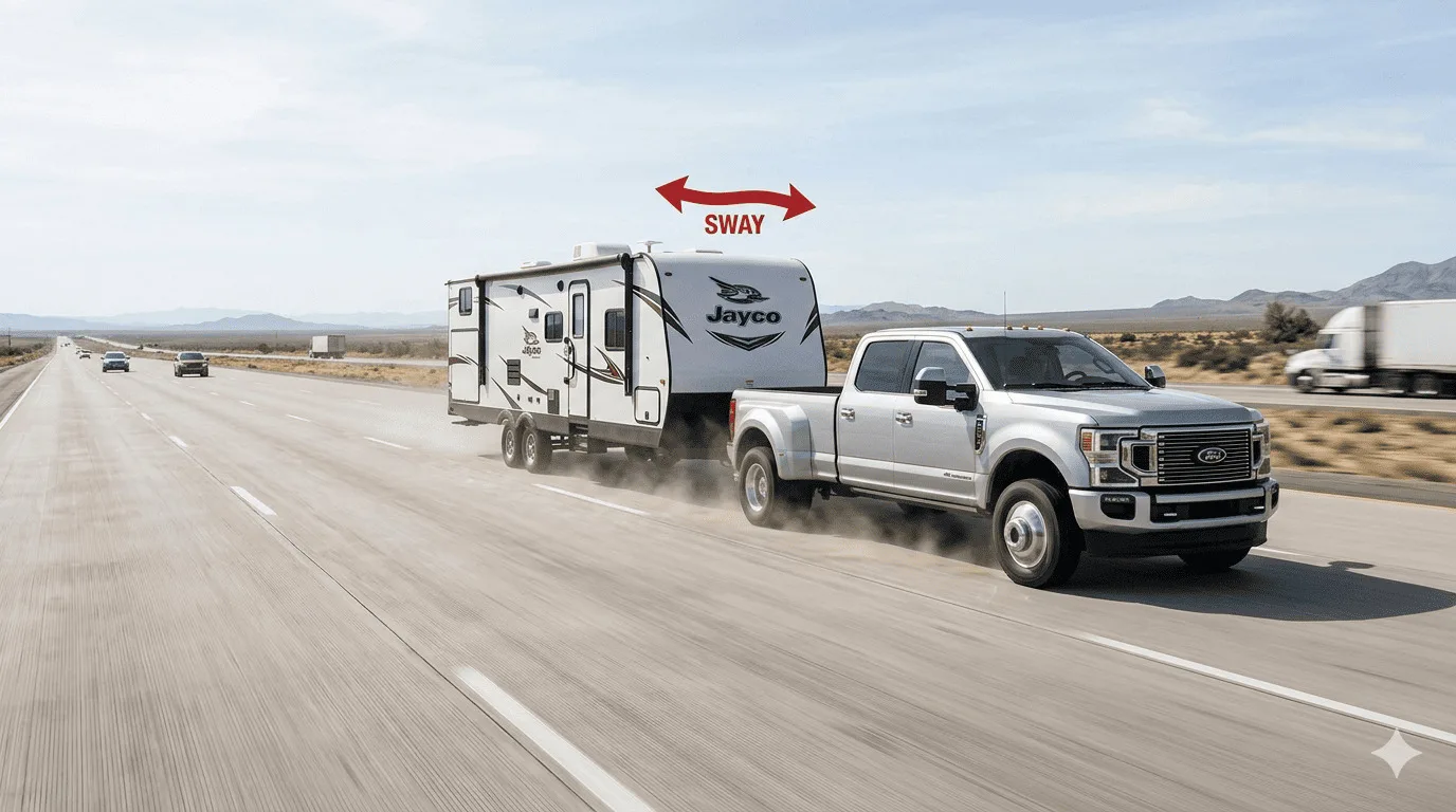 Visual representation of trailer sway on a highway